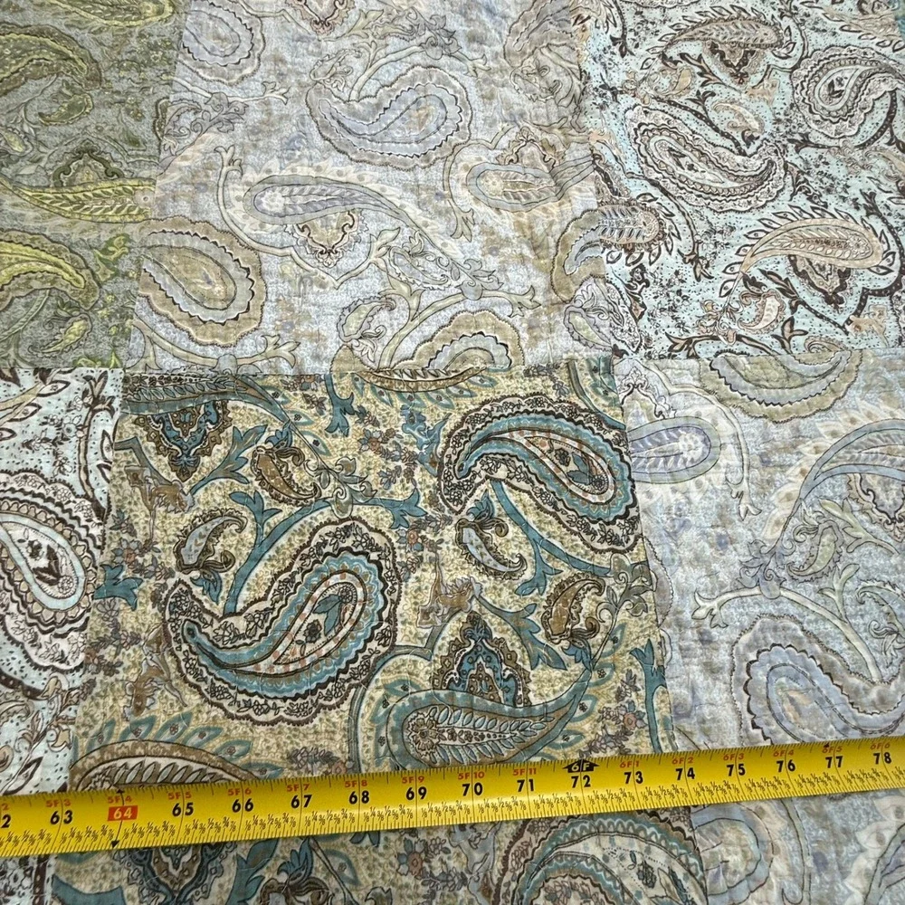 Paisley Patchwork Quilted Bedspread Blue Green Tan Reversible King Coverlet